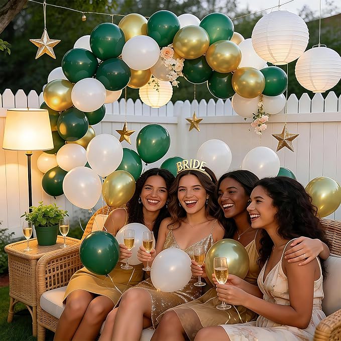 White Gold Green Balloons 100Pack 12 Inch Set Latex Party Decorations | White - Image 4