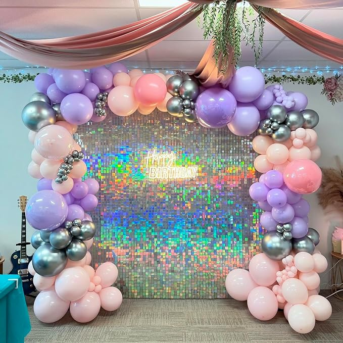 Shimmer Wall Backdrop Iridescent Silver Wall Panels 24Pcs Square Sequin Shimmer - Image 2