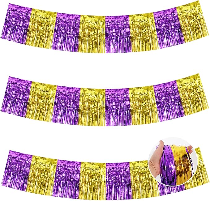BEISHIDA Purple Gold Fringe Garland Banner 30ft Wall Tinsel Foil Streamers | by Beishida