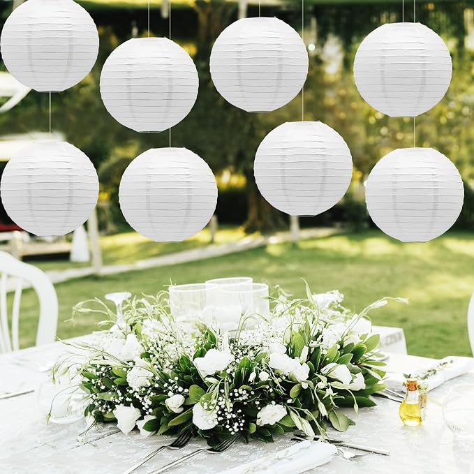 White Chinese Paper Lanterns Japanese Round Shape Hanging Ceiling Lanterns - Image 4