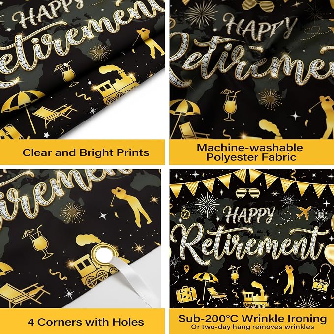 Happy Retirement Black Gold Backdrop - Image 6