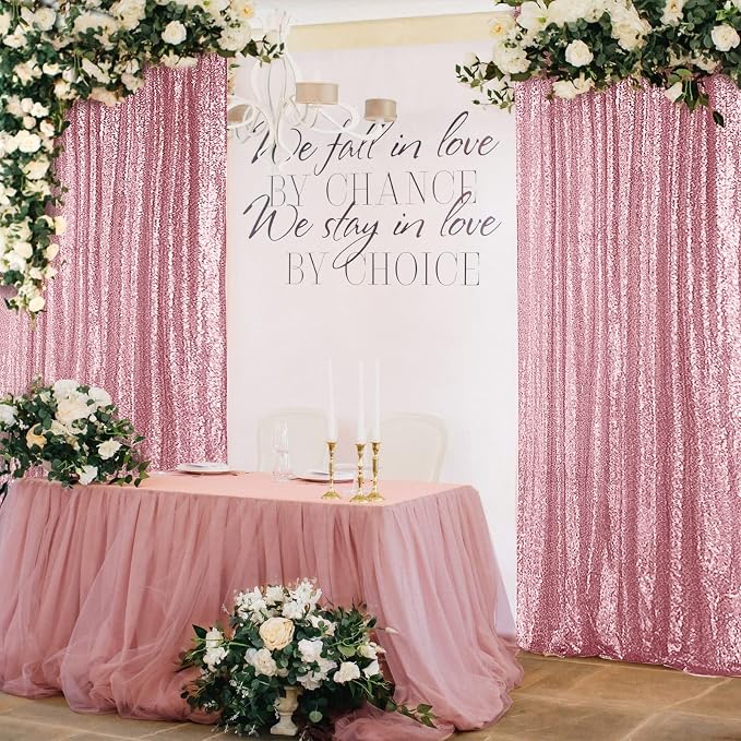 Hahuho Rose Pink Sequin Backdrop Curtain, Banquet Decoration（1 Panels, 4FT x 8FT - Image 4