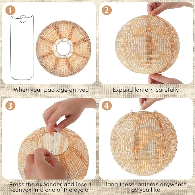 6 Pcs Print Burlap Paper Lanterns Round Chinese Paper Lanterns Farmhouse Boho - Image 3