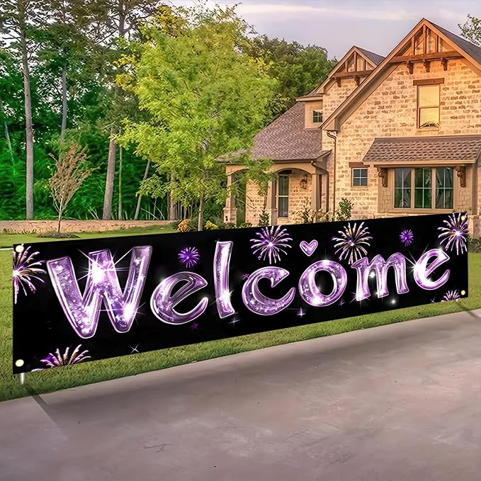 BlissYard Black Glitter Purple Banner Fireworks Love Decor 78 x 17 Inch | - Image 4