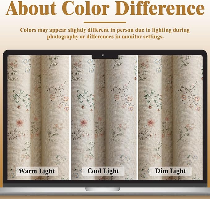 Boho Floral 100% Blackout Curtains 90 Inch 2 Panels Linen Texture | Farmhouse - Image 5