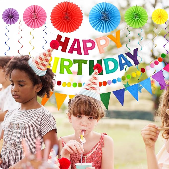 CANREVEL 17 PCS Pre-Strung 3D Rainbow Happy Birthday Banner, Happy Birthday - Image 3