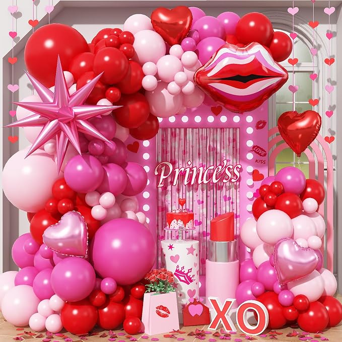 Valentines Day Balloon Arch Kit Hot Pink Red Balloon Garland by Domgoge