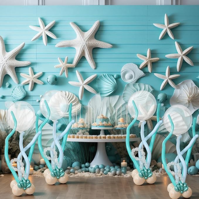 6 Sets Under The Sea Party Mermaid Decorations Balloons Centerpiece Stand Kit - Image 4