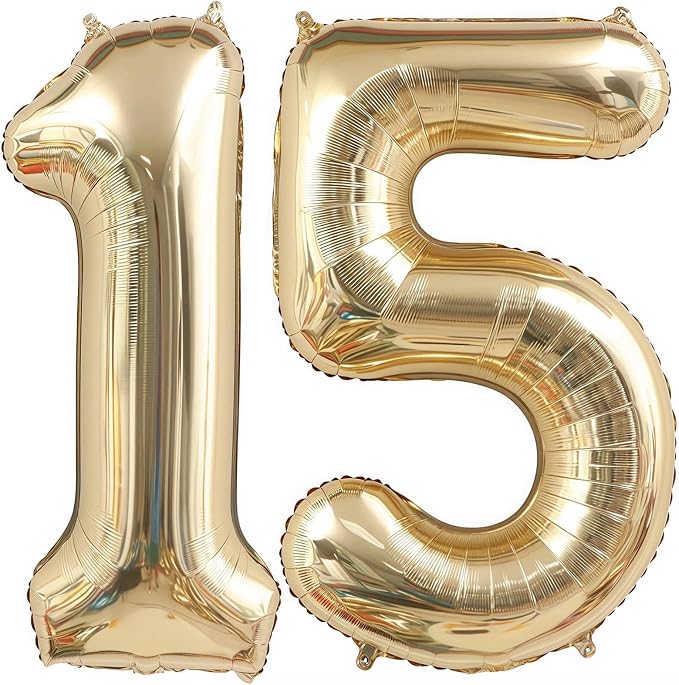 Champagne Gold 15 Balloon, 40 Inch Light Gold Number 15 Balloon Big Foil Mylar by BBPOOL