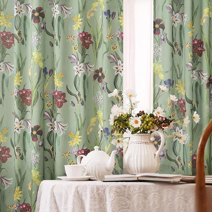 Schweek Ligth Green Boho Floral Curtain 63 Inch Length 2 Panels - Image 8