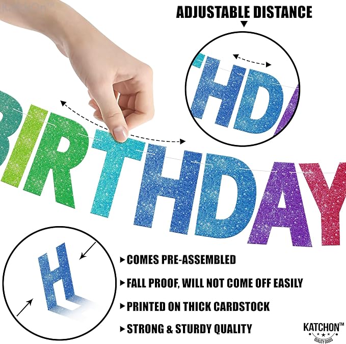 KatchOn Glitter Rainbow Happy Birthday Banner Birthday Decorations 10 Ft | - Image 3