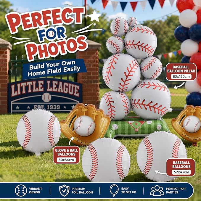 6 Pcs Baseball Party Ballon 2 Packs Self Standing Baseball Foil Balloons - Image 5