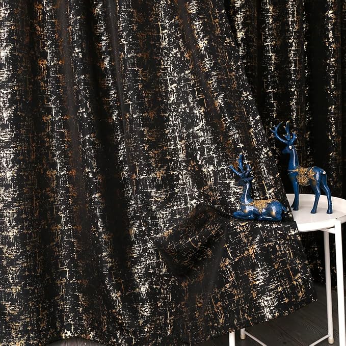 Taisier Home Gold Foil Print Linen Textured Curtains Geometric Dots Pattern - Image 3