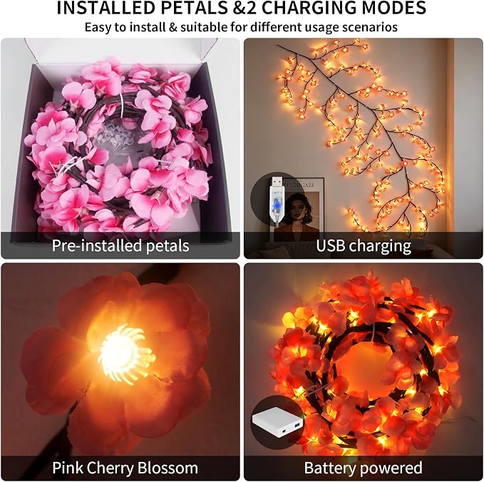 FNHMSL 4FT 48LED Cherry Enchanted Willow Vine Lights - Image 4