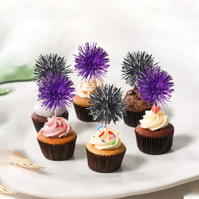 40 PCS Foil Firework Cupcake Toppers Sparkle Tinsel Cupcake Picks Fireworks - Image 7