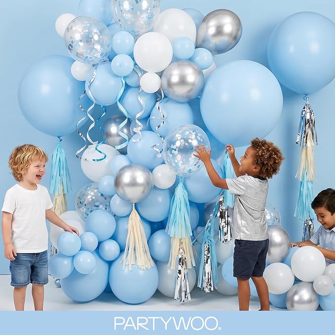 PartyWoo Light Blue Balloons 152pcs Baby Pastel Sky Aqua Blue Color | Different - Image 5