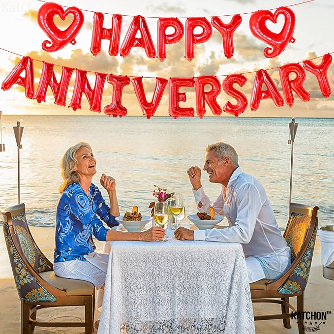 KatchOn Red Happy Anniversary Balloons 18 Inch, Anniversary Decorations | Happy - Image 7