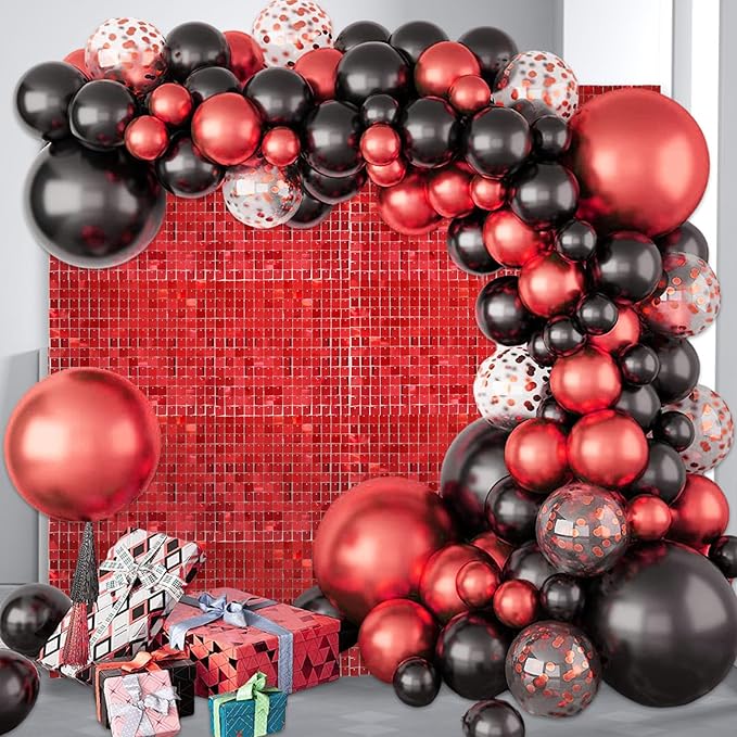 24PCS Red Shimmer Wall Backdrop, Square Sequin Backdrops Panel, Glitter Wall Background for Birthdays, Weddings, Christmas, Engagements, Disco Bachelorette Party Decoration (4FTx6FT)
