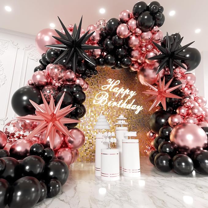 Rose Gold and Black Balloons Garland Arch Kit by Unknown