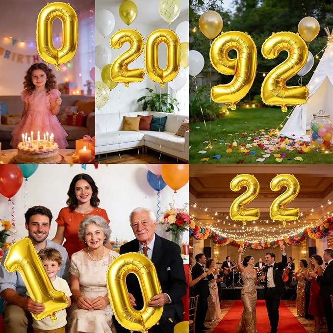 40 Inch Number 92 Balloons for 92nd Birthday Party Decorations, 0-100 Gold - Image 7