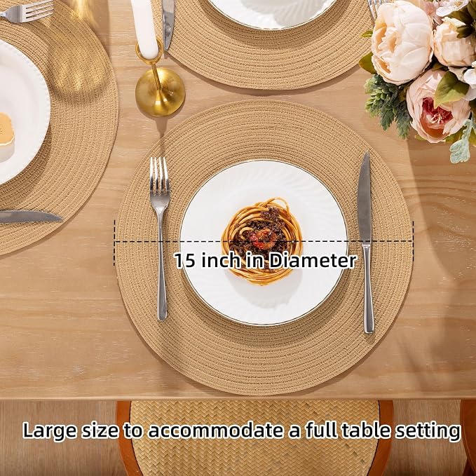 SHACOS 15 inch Round Braided Placemats Set of 4 Cotton Polyester Place Mats - Image 6