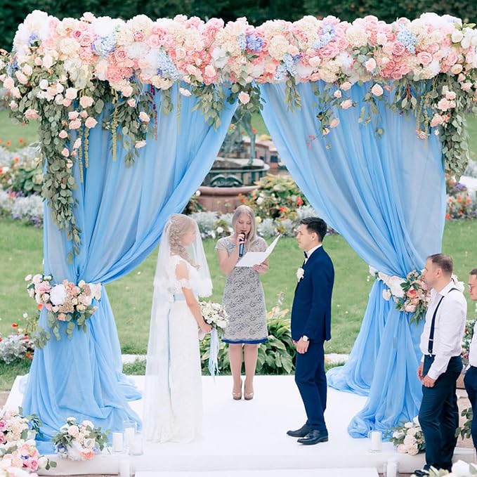 Wedding Arch Draping Fabric Backdrop Drapes 28.7"x 20FT, Dusty Blue | Sheer - Image 3