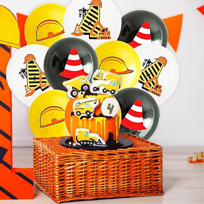 Yellow Black White Construction Theme 3rd Birthday Party Decorations - Image 5