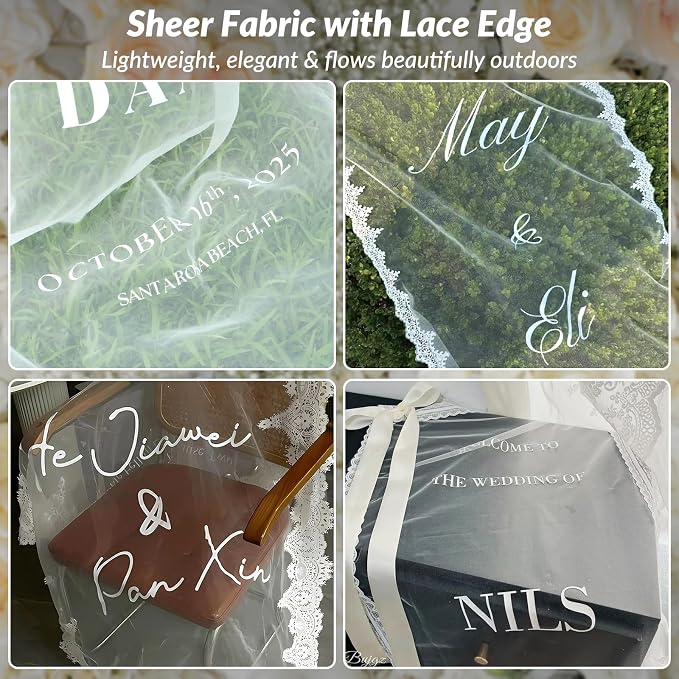 Custom Wedding Welcome Sign Banner, Sheer Fabric Hanging Wedding Entrance Decor - Image 6