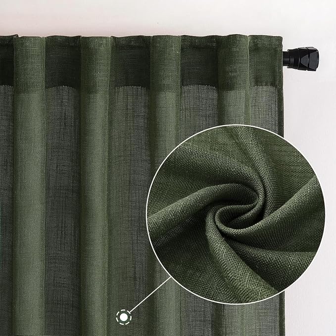MIULEE Olive Green Linen Curtains 52x102 Inch Length 2 Panels - Image 2