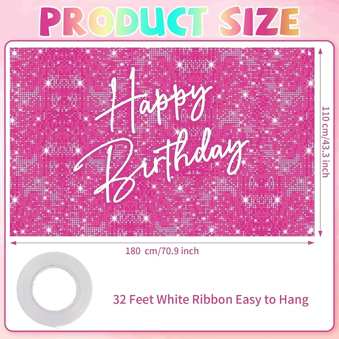Glitter Happy Birthday Backdrop Banner, Happy Birthday Party Decoration Yard - Image 2