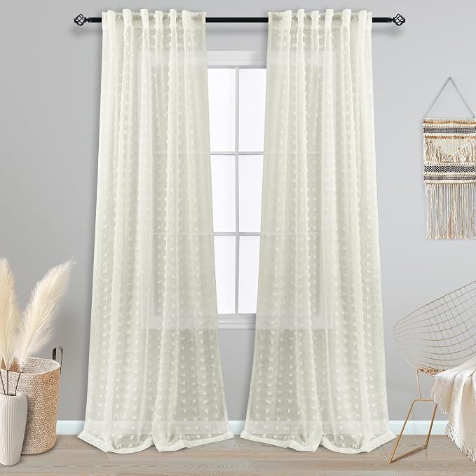 KOUFALL Cream Off White Curtains 96 Inches Long - Image 2