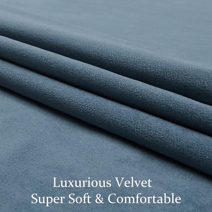 BULBUL Velvet Stone Blue Blackout Curtains 108 inch Length - Image 5