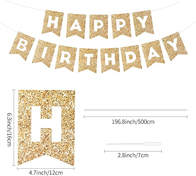 Hooqict Gold Happy Birthday Banner Sign - Image 5