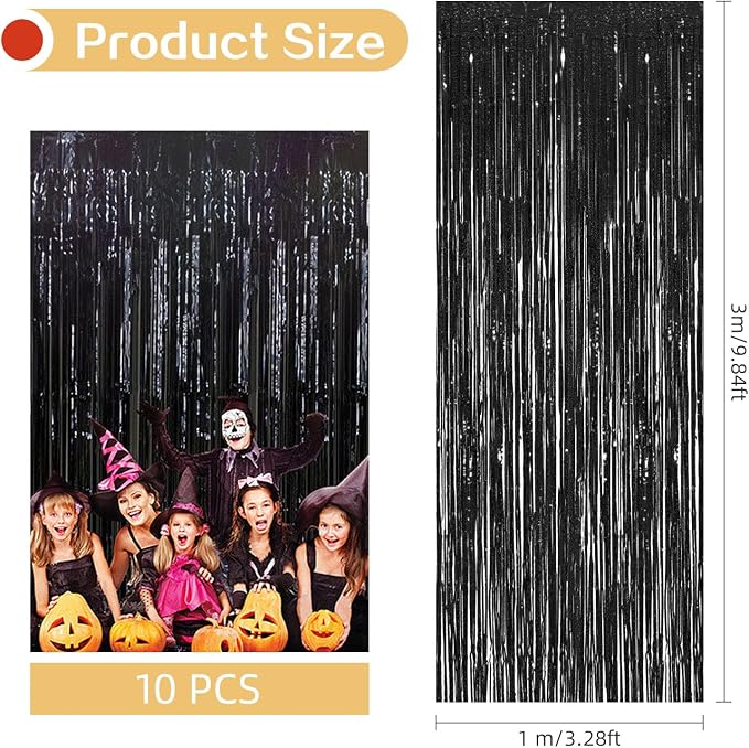 10 Pack Black Foil Curtain Backdrop 3.2ft x 9.8ft Metallic Tinsel Foil Fringe - Image 3