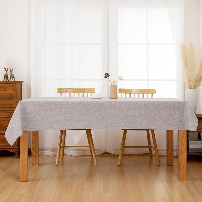 Hiasan Faux Linen Rectangle Tablecloth - Wrinkle and Stain Resistant Washable Table Cloth for Kitchen Dining Room Holiday Table Cover for Dinner, Stone, 60 x 140 Inch