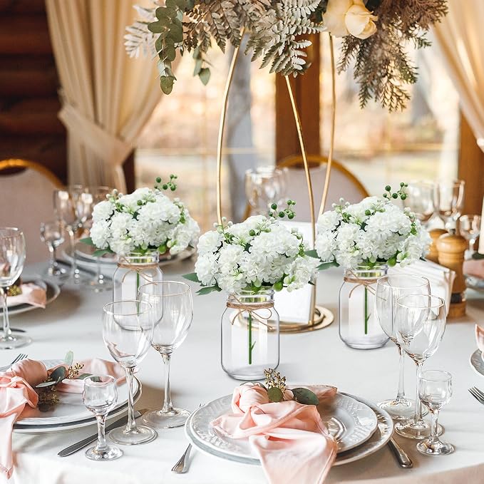 XunYee 10 Set Mason Jars for Centerpieces, Hydrangea | Mason Jar Flower Vases - Image 6