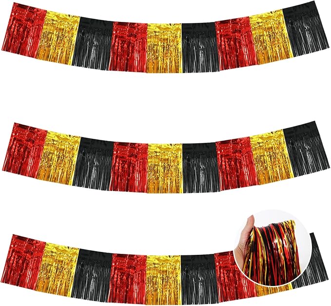 BEISHIDA Black Gold Fringe Garland Banner 30ft Wall Tinsel Foil Streamers | by Beishida