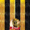 Black Gold Metallic Tinsel Foil Fringe Curtains, 2 Pack 3.3x8.3 Feet Party by NUWDHP
