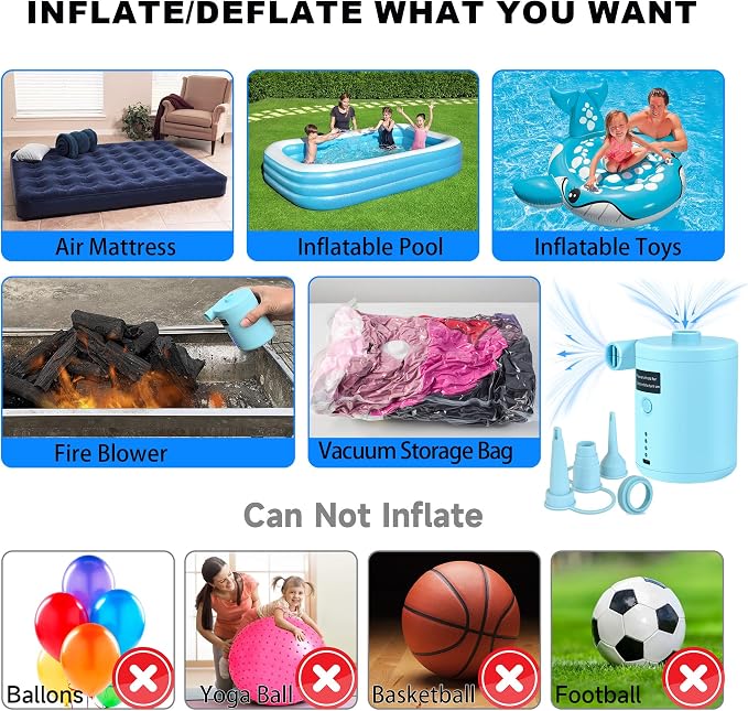 Air Pump for Air Mattress, Air Mattress Pump for Inflatables, Quick Fill - Image 5