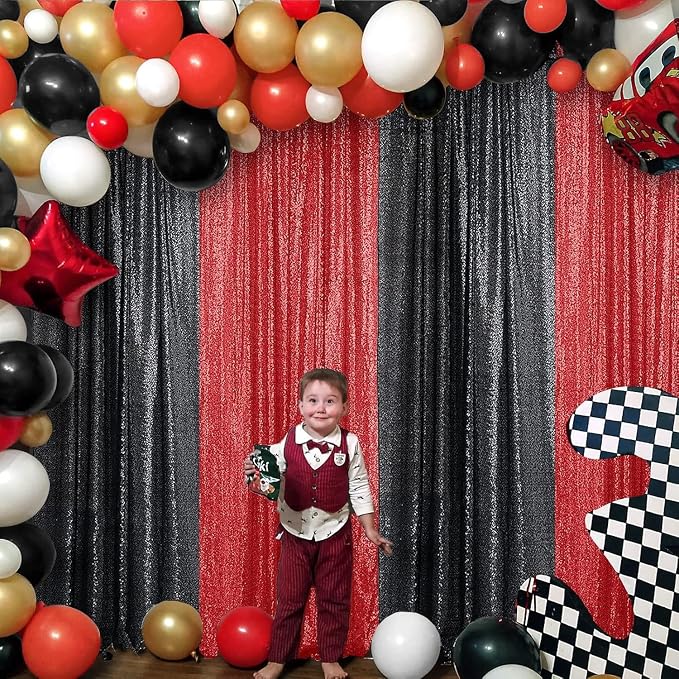 Sugargirl Red Sequin Backdrop Curtain 4FTx8FT Glitter Red Background Drapes - Image 2