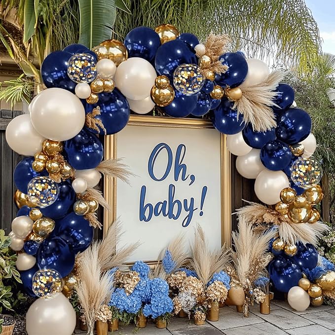 Navy Blue Gold Balloon Arch Kit, Pearl White, Different Size | Double Stuffed - Image 5