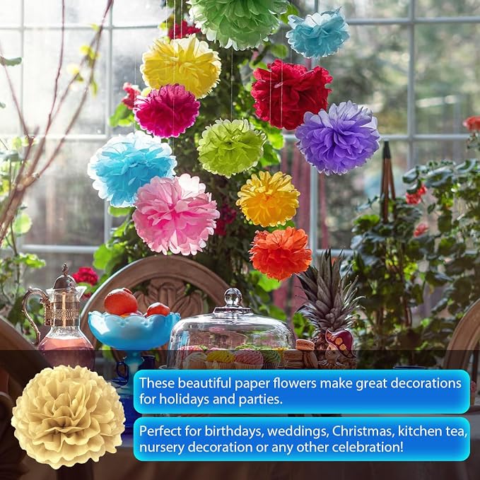 Qimoo 20pcs Khaki Tissue Paper Pom-poms Flowers Ball - Image 4
