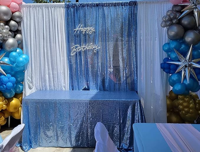 Poise3EHome Baby Blue Sequin Backdrop Curtain, 2 Panels 2Ft x 8Ft Glitter - Image 6