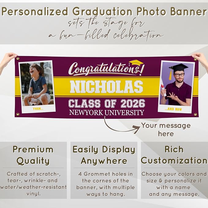 Graduation Banner 2026 Personalized, Then & Now - Image 5