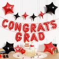 Congrats Grad Balloons, 16 Inch Red Black Congrats Grad Letters Banner Balloons by FunHot