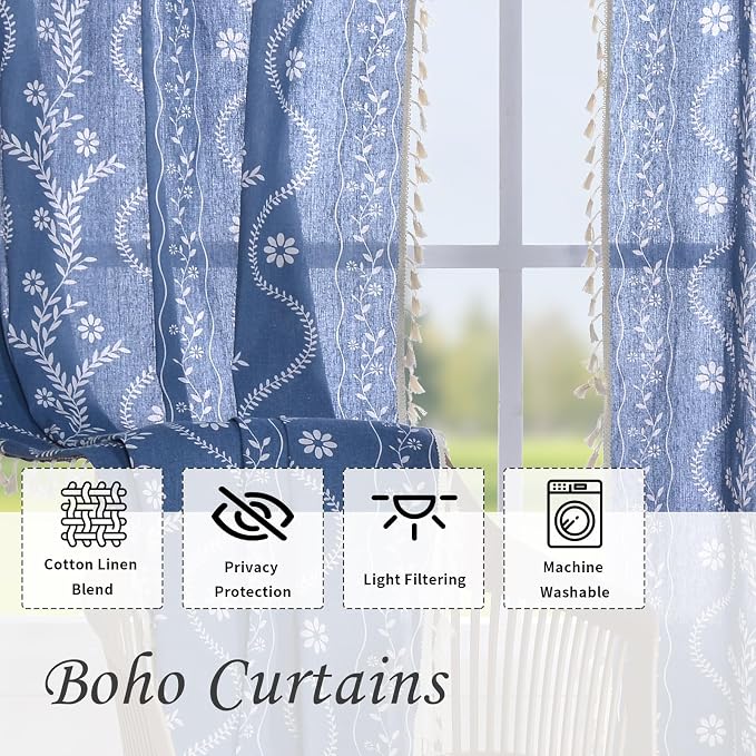 Schweek Navy Blue Boho Curtains 84 Inches Length 2 Panels - Image 4