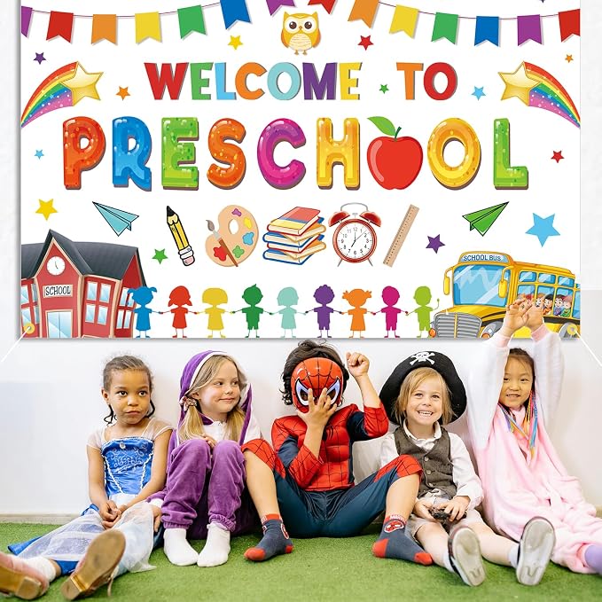 Welcome to Preschool Backdrop Banner First Day of School Party Decorations | - Image 5
