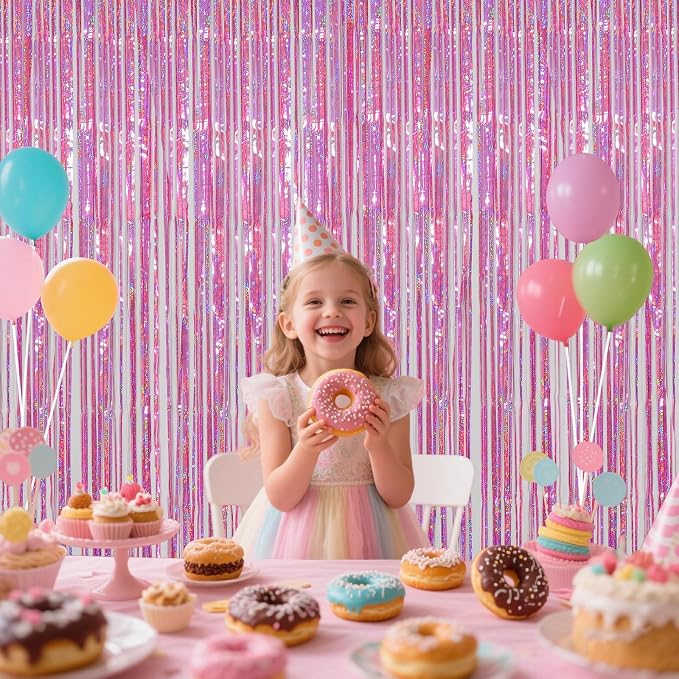 Pink Foil Fringe Curtains Party Decorations, 3.28x6.56ft Sparkling Streamer - Image 7