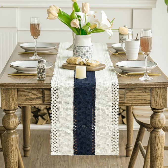 Artoid Mode Dark Blue Farmhouse Rustic Table Runner 12x108 Inch | Seasonal - Image 2