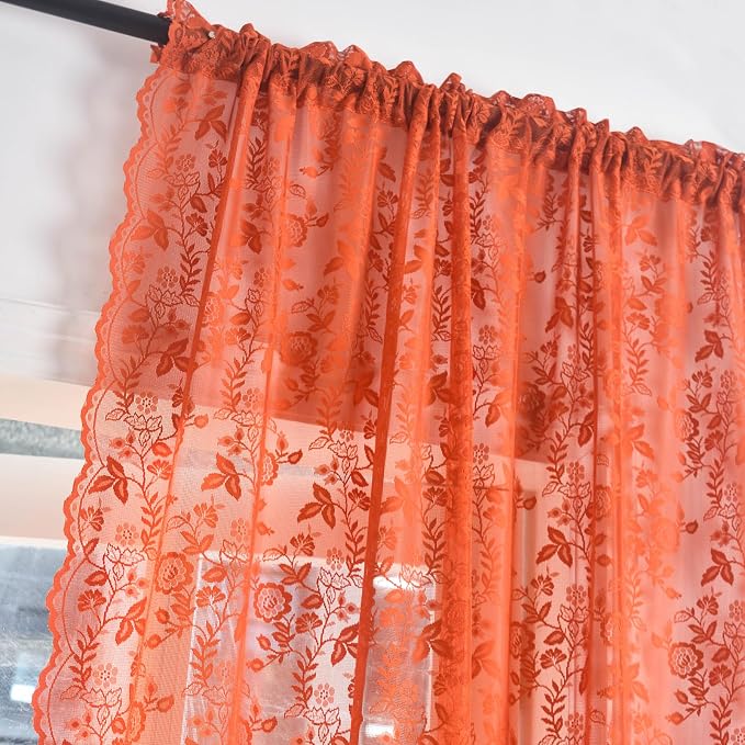 FINECITY Burnt Orange Floral Sheer Curtains - Image 4
